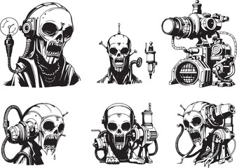 Mechanism set, retro, vintage, steampunk, cyberpunk, decorative elements. Ideal design for social media, cover, banner, flyer, music, ads.