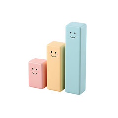 Happy pastel cubes bar graph isolated on transparent background