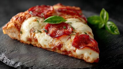 Gourmet Pepperoni Pizza Slice with Ricotta Basil and Fresh Herbs on Crust