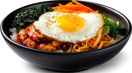 Traditional Korean Bibimbap Bowl with Cooked Vegetables Fried Egg and Rice