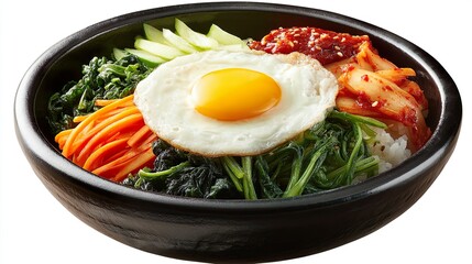 Korean Gochujang Rice Bowl with Grilled Beef Vegetables and Raw Egg Yolk
