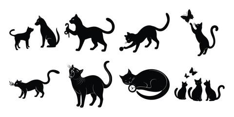 Cats Silhouettes on white background