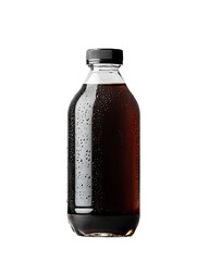 Cold brew coffee bottle condensation plain white background trendy drink concept ideal for cafe branding and beverage product marketing