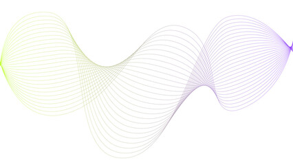 Vector curvy abstract line art wavy flowing dynamic colorful lines white background in concept music or sound, wave, wind, information flow