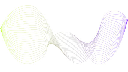 Vector curvy abstract line art wavy flowing dynamic colorful lines white background in concept music or sound, wave, wind, information flow
