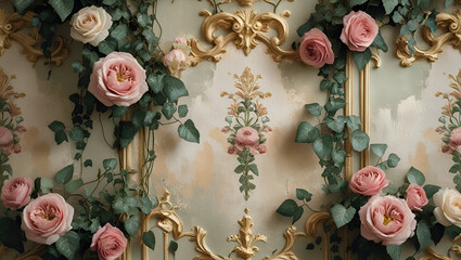 vintage frame with roses and flowers Urban Echoes: Retro Poster Wall background wallpaper