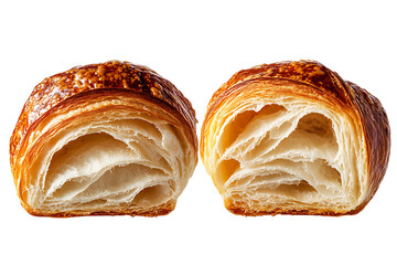 Croissant visible flake texture isolated on white background French bakery theme for breakfast product visuals