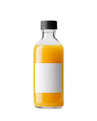 Clear bottle of cold pressed juice label space white background health focused drink idea for branding and juice cleanse product visuals
