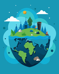 Naklejka premium A grim reminder of human impact on the environment a floating garbage patch of waste and pollution.. Vector illustration