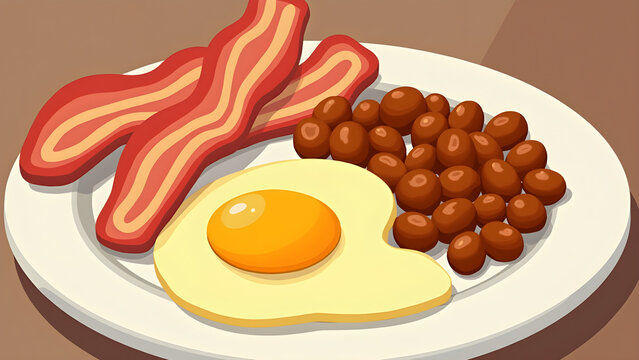 A plate of food with eggs bacon and beans