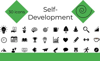 Set of 30 icons representing self-development concepts and activities