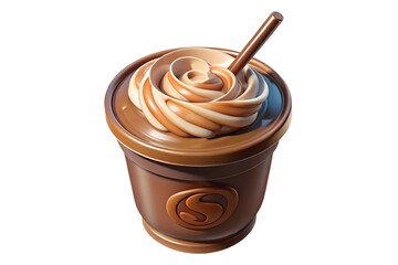 Swirled caramel and cream coffee drink in cup