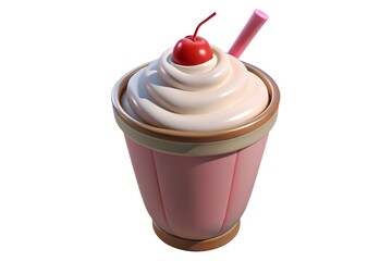 Pink milkshake with whipped cream and cherry