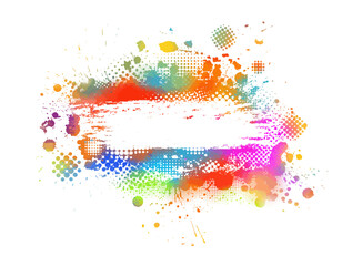 Bright colorful watercolor stain frame splash splatter brush stroke on white background. Modern vibrant aquarelle spot. Decorative trendy isolated design on white. hand drawn. Not AI Vector
