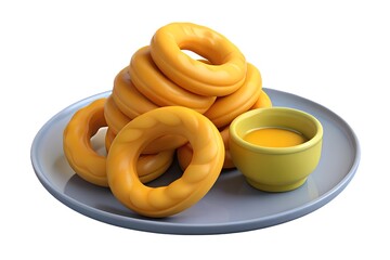 Stack of glazed doughnuts with honey dip