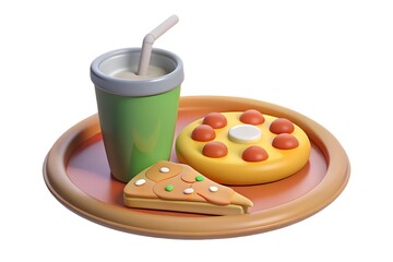 Stylized 3d render of pizza and soda combo