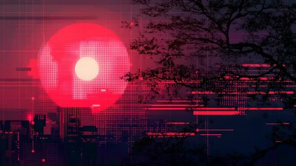 Vaporwave cityscape at sunset, blending retro aesthetics with urban digital art - Powered by Adobe