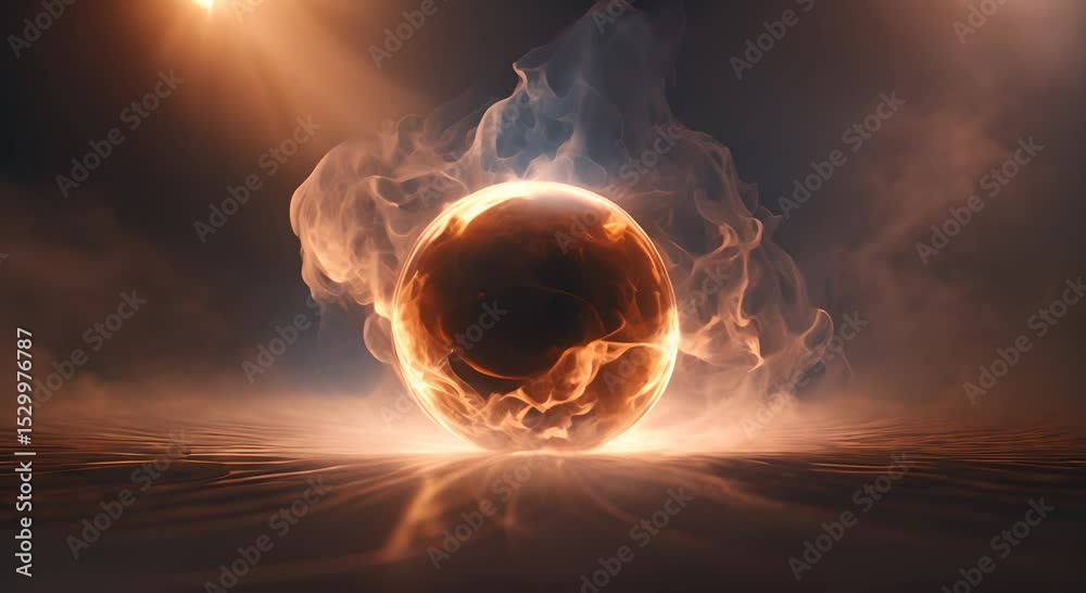 Wall mural glowing orb in smoke a mesmerizing circular light shines through a swirling cloud of smoke creating 