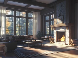 living room with fireplace