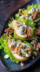Fresh Lettuce Cups Filled With Pear, Cheese, and Walnut for a Delightful Appetizer or Snack.