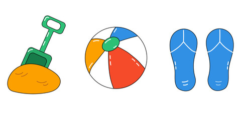 Beach elements set. Retro summer set. Trip to the sea. Travel collection.