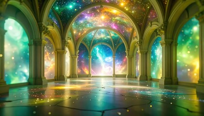 Ethereal Chamber Where Time Flows Backward Beneath Blooming Stars