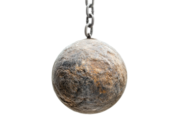 Wrecking ball swinging at construction site urban landscape industrial isolated on transparent background