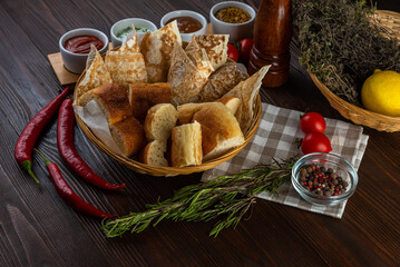 Bread basket on wooden background