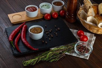 Dijon mustard on a wooden background