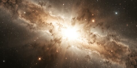 Obraz premium A bright nebula with stars shining in the dark space with brown and white clouds surrounding it