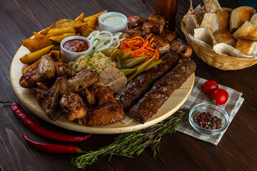 Meat set on wooden background