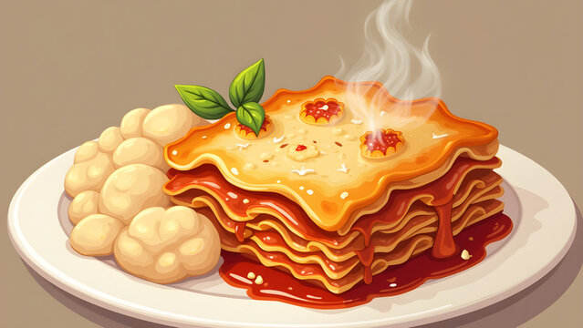 A plate of food with a slice of lasagna