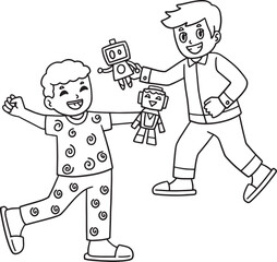 Sleepover Boys Playing Robots Isolated Coloring 