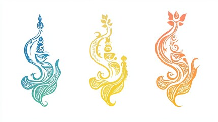 Obraz premium Colorful Fish Tattoos Design Set for Janmashtami Celebrations