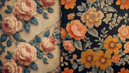 Timeworn Graphics on Weathered Walls vintage floral wallpaper