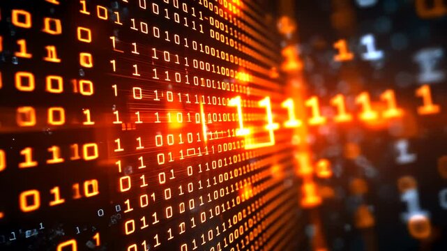 Digital Binary Code Flowing in Space