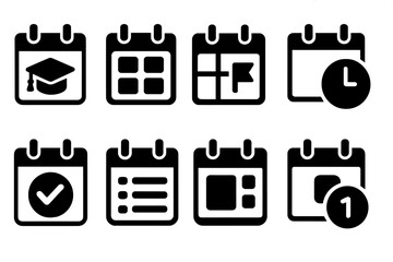 Solid Learning Icons. Solid style icons of learning calendars: academic calendar, class schedule, event block, time table, test