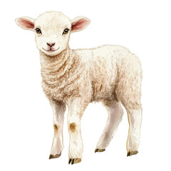 Fluffy Baby Lamb Field, watercolor drawing vector, isolated on a white background.