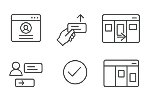 Remote Work Icons. Line style icons of remote work: task manager, drag task, move card, kanban list, assign icon, task status,