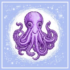 Whimsical Purple Octopus: Playful Marine Art & Fantasy Illustration