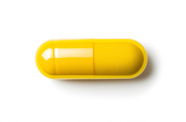 Top-down photo of a yellow capsule on a white background