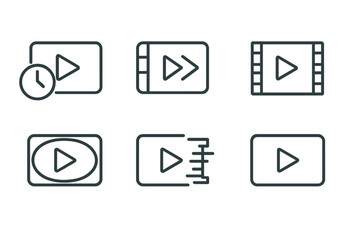 Video Effect Icons. Line style icons for video effects: slow motion, fast motion, reverse, green screen, vignette, glitch, zoom,