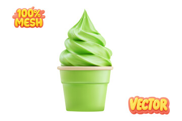 Vector realistic isolated pistachio ice cream on white background. Concept of matcha or mint ice cream with green color.