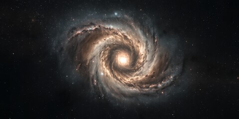 A detailed view of a spiral galaxy with bright center and swirling arms against dark space background