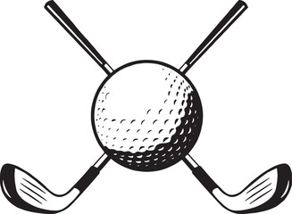 Silhouette of two black golf clubs are crossed behind the ball vector art illustration