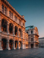 Obraz premium Ancient architecture at dawn in a European plaza.