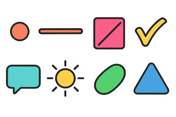 Vibrant Line Style Icons. Line style icons of bright colors: UI accent dot, punchy line divider, hot pink overlay, yellow stroke