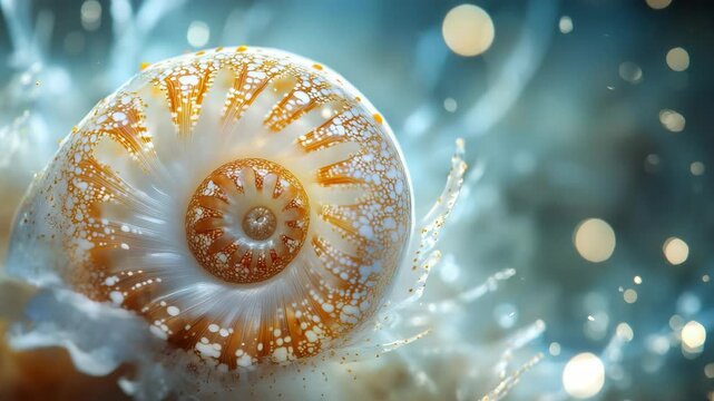 A close up of a white and gold shell