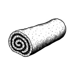 Hand-drawn dessert roll with filling in classic monochrome style