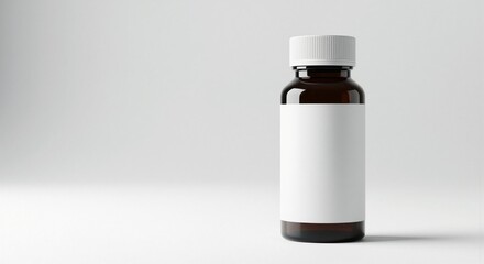 Brown amber bottle with blank label. Cosmetic liquid mockup. Product package for beauty, health, medicine. Studio shot.